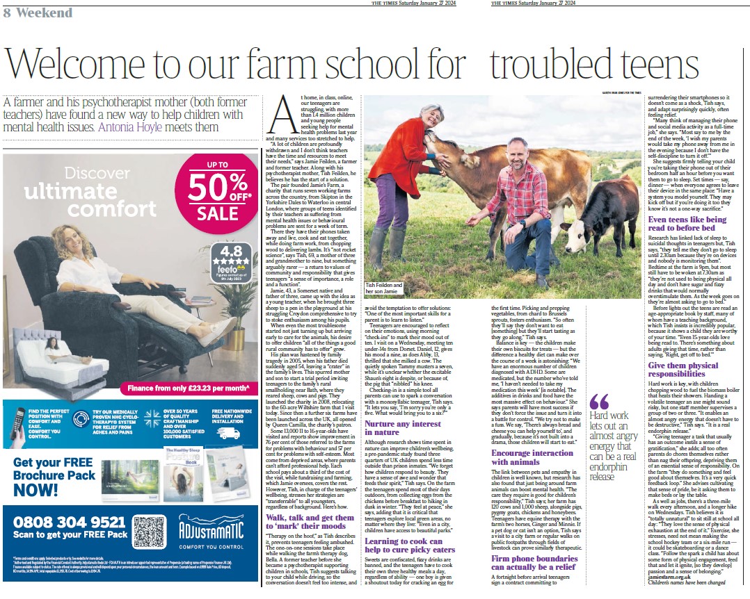 Article of The Sunday Times titled 'Welcome to our farm school for troubled teens