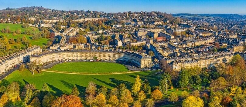 Drone view of the city of Bath