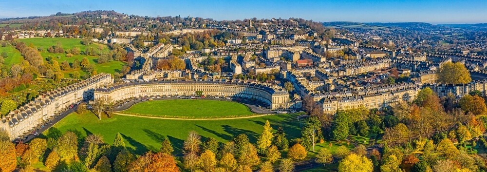 Drone view of the city of Bath