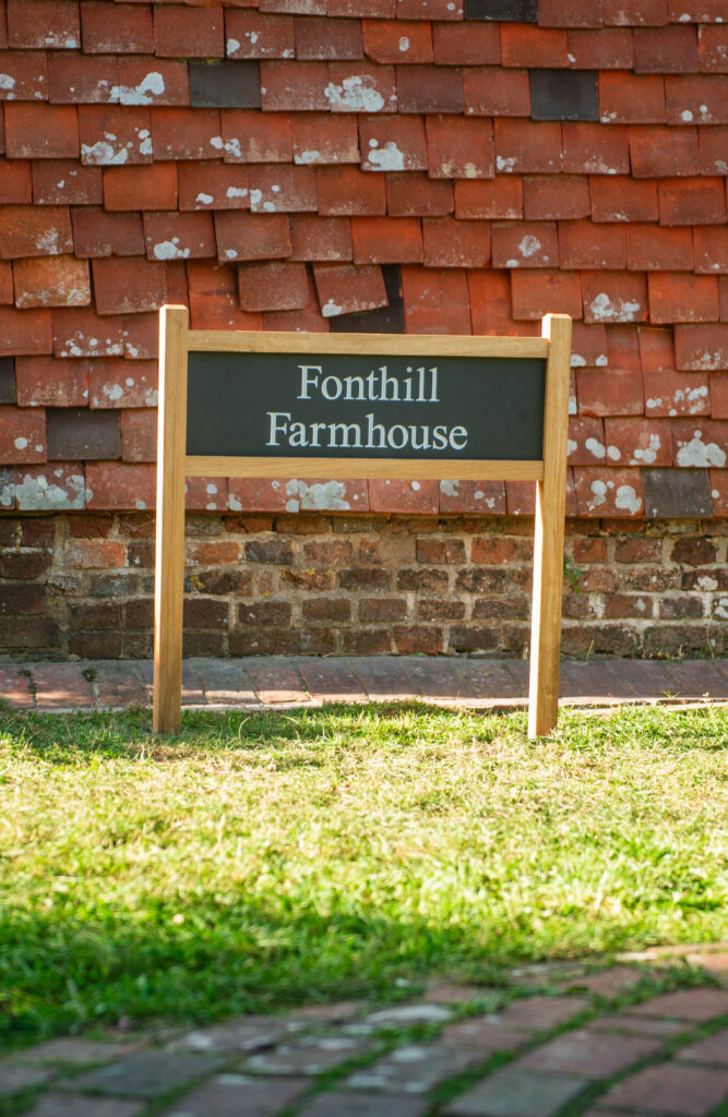 A close up image of the new Fonthill Farmhouse sign